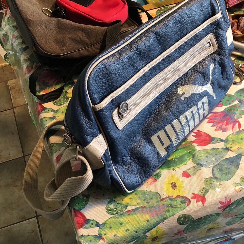 Puma Blue Messenger Bag with White Trim